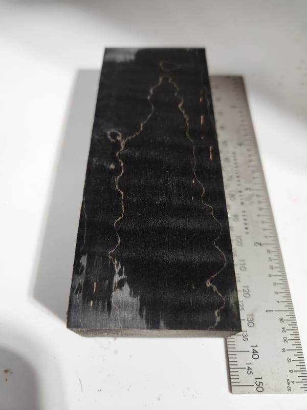 Quilted maple stabilized block for knife scales, dyed black