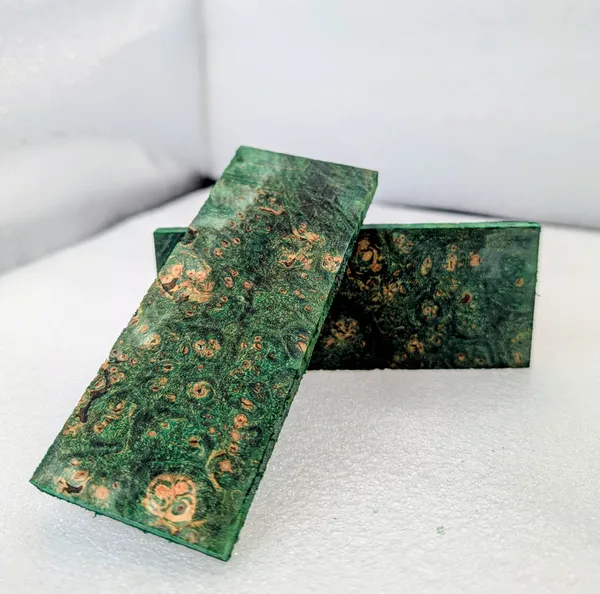Emerald Green Stabilized Burl Maple Knife Scales — photo 2