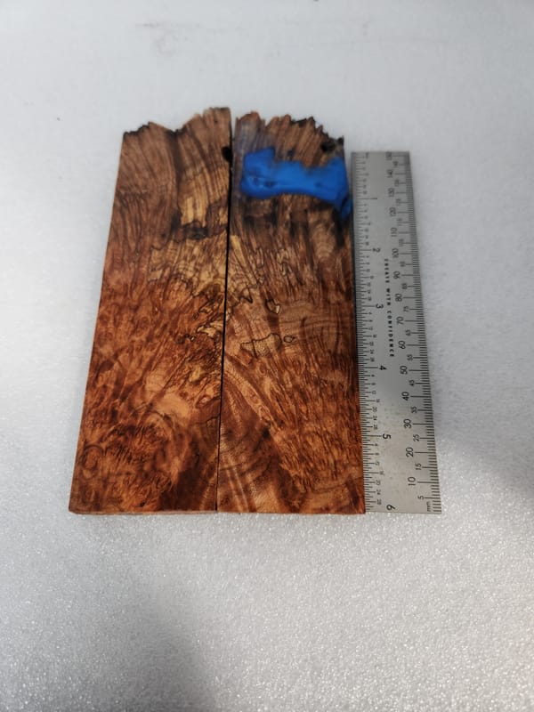 Electric Blue Stabilized Burl Maple Knife Scales Bookmatched — photo 4