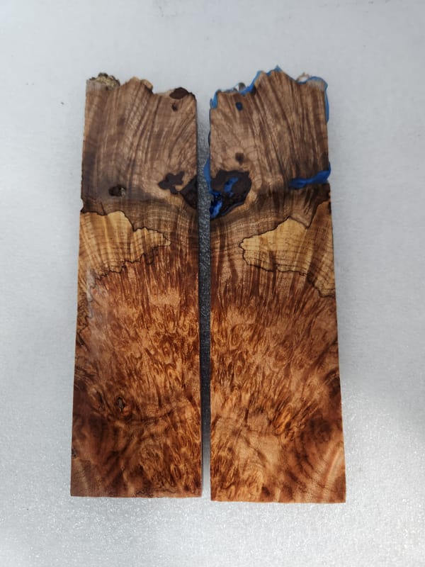 Electric Blue Stabilized Burl Maple Knife Scales Bookmatched — photo 2
