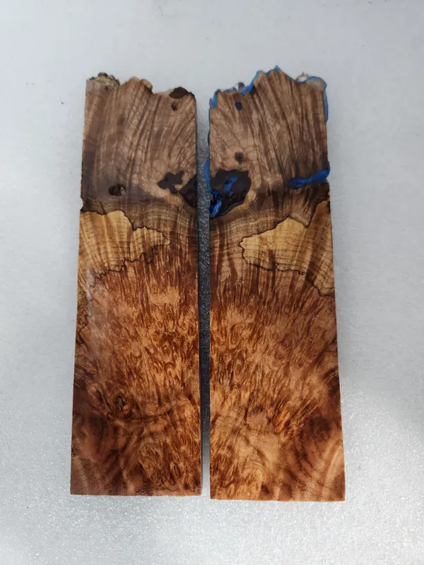 Electric Blue Stabilized Burl Maple Knife Scales Bookmatched — photo 2
