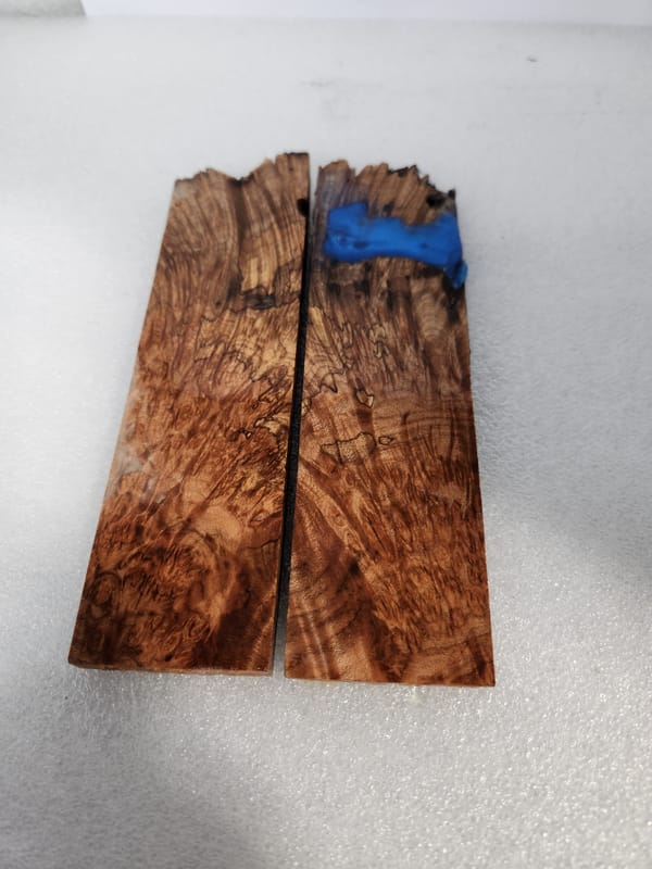 Electric Blue Stabilized Burl Maple Knife Scales Bookmatched