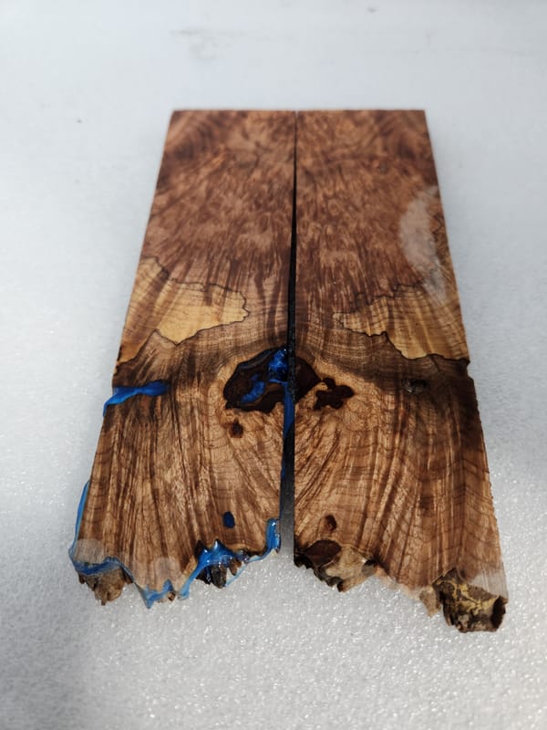 Electric Blue Stabilized Burl Maple Knife Scales Bookmatched — photo 5