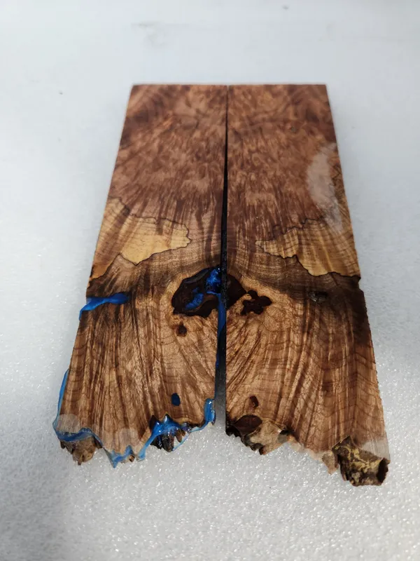 Electric Blue Stabilized Burl Maple Knife Scales Bookmatched — photo 5