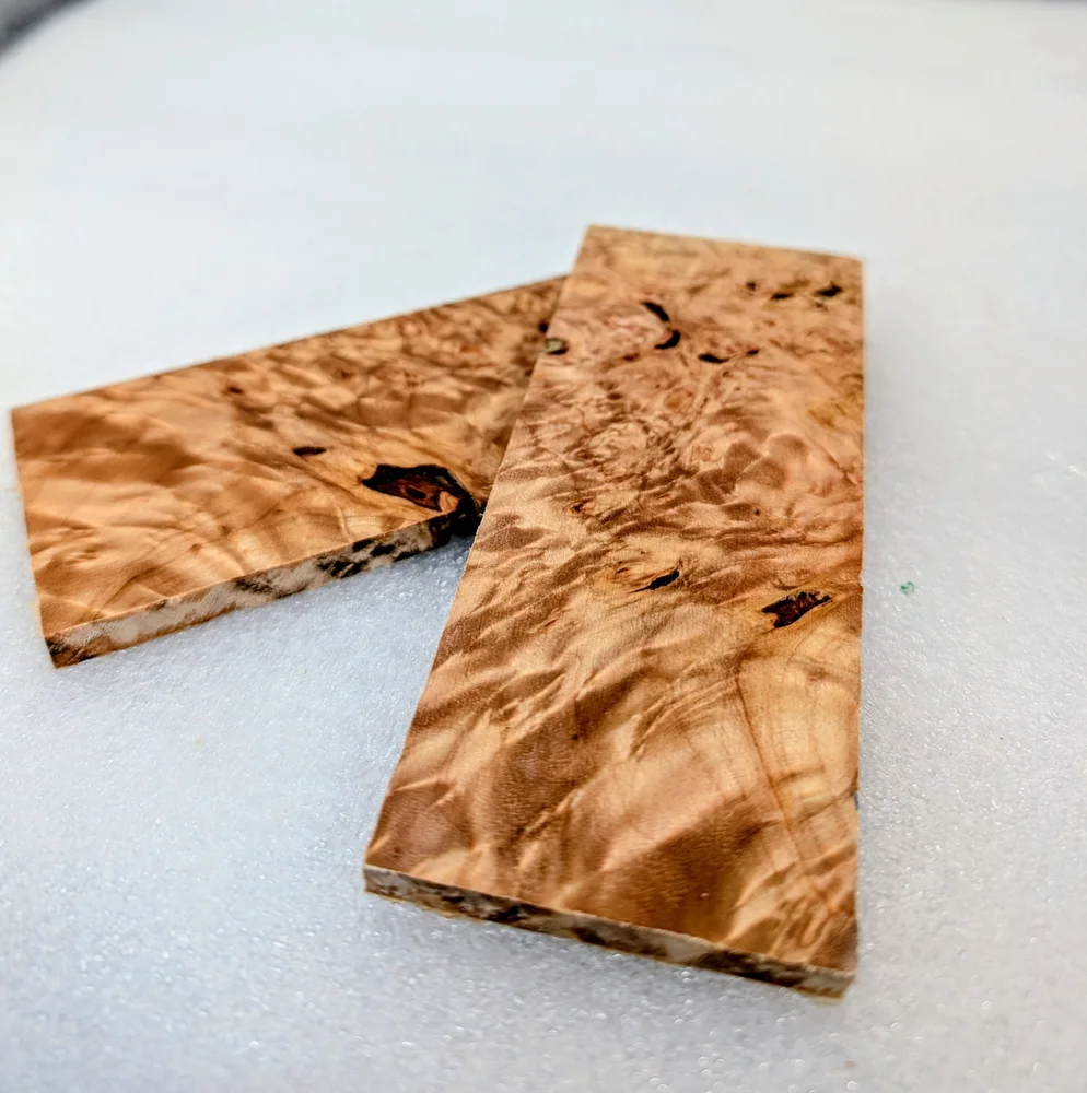 Clear Stabilized Burl Maple Knife Scales Bookmatched