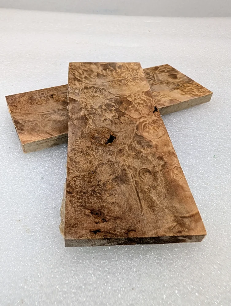 Bookmatched Stabilized Maple Burl Scale Set (5x2x0.25)