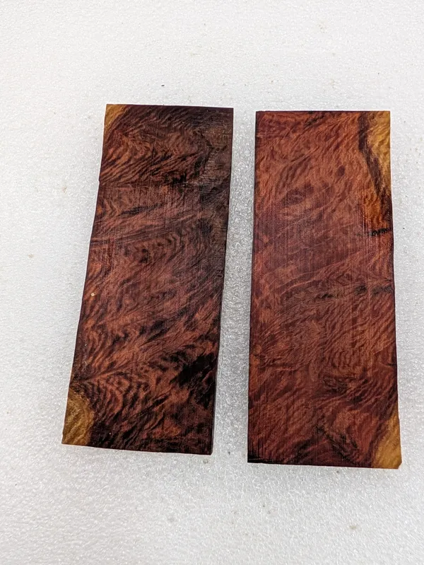 Rare Stabilized Red Mallee Burl Knife Handle Set (5x2x0.25) — photo 2