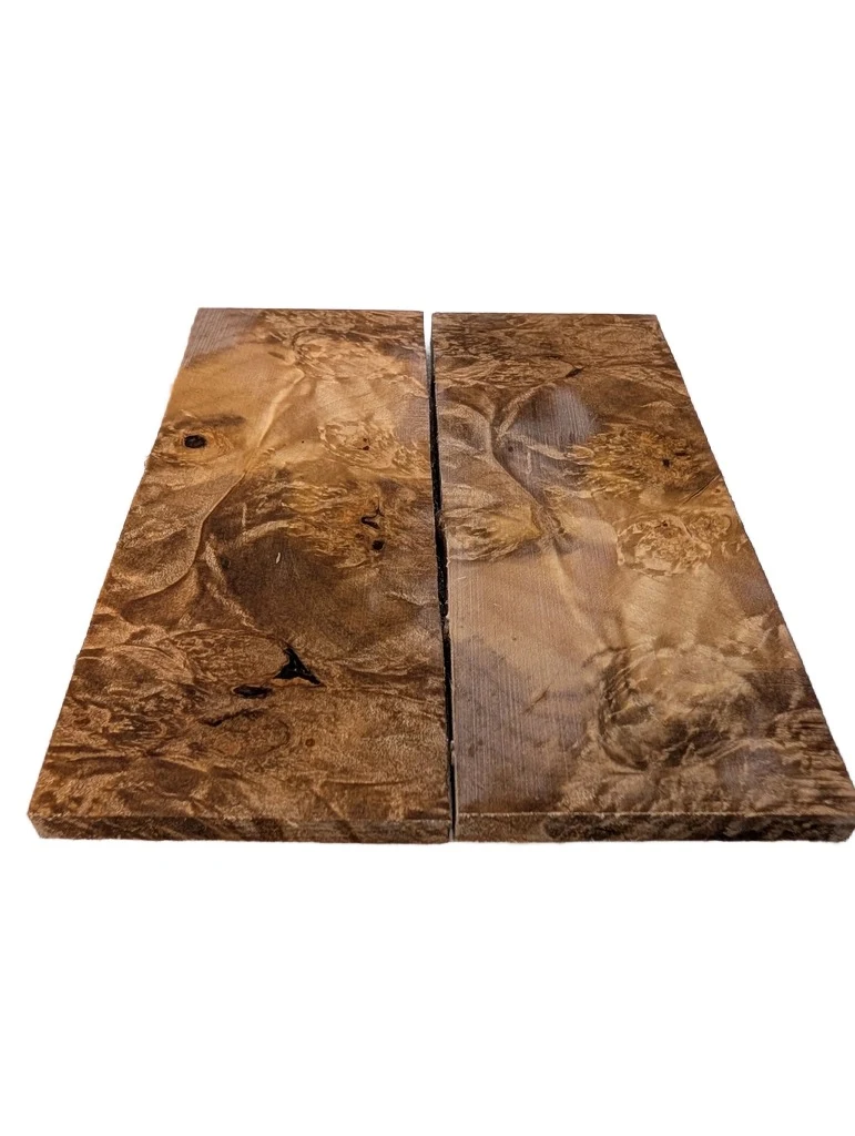 Bookmatched Stabilized Maple Burl Knife Handle Scales (5x2x0.25)