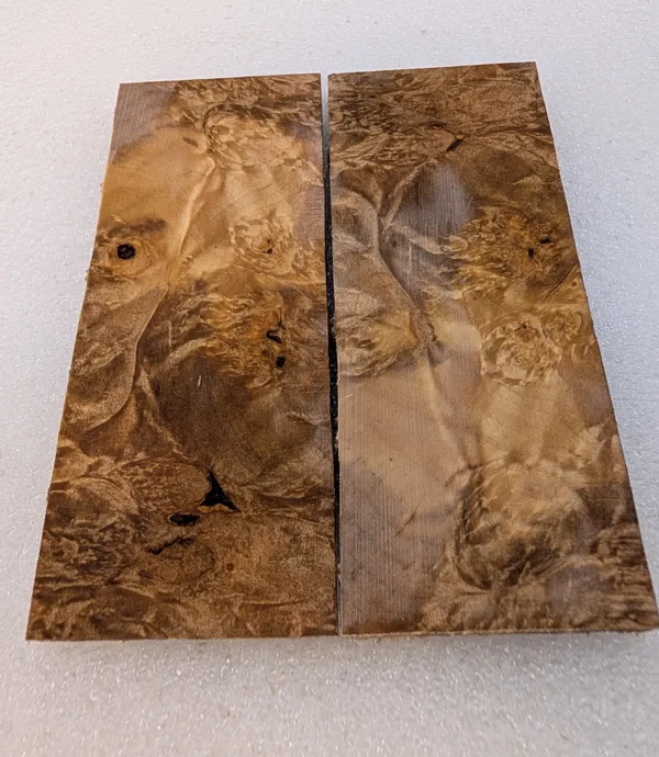 Bookmatched Stabilized Maple Burl Knife Handle Scales (5x2x0.25) — photo 3