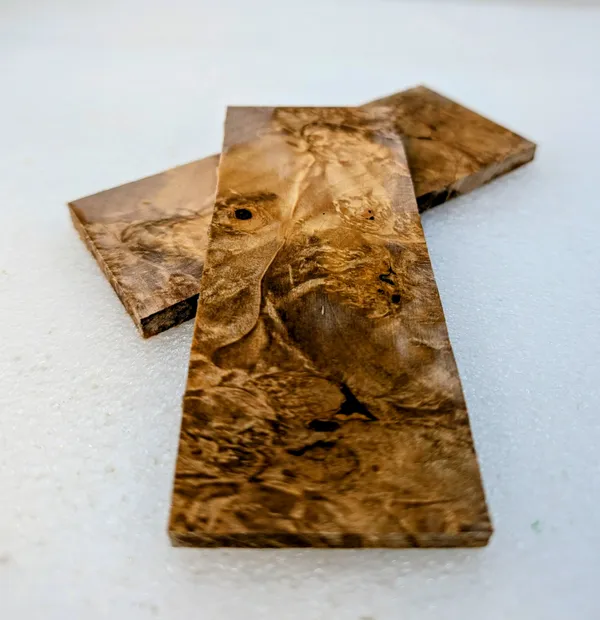 Bookmatched Stabilized Maple Burl Knife Handle Scales (5x2x0.25) — photo 2