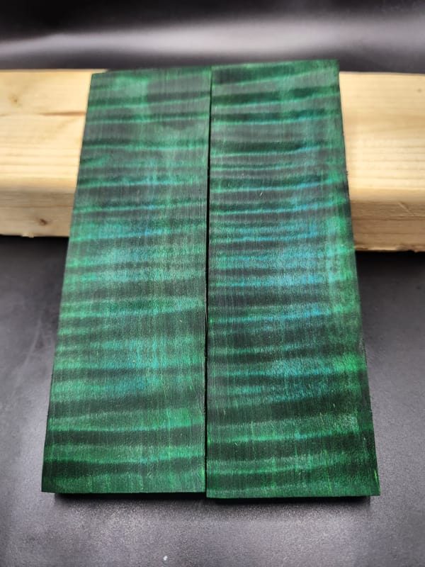 Emerald Green Stabilized Quilted Maple Knife Scales Bookmatched — photo 3
