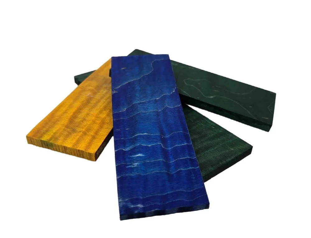 Lot of Emerald Green Dyed Stabilized Quilted Maple Handle Material (5x2x0.25)