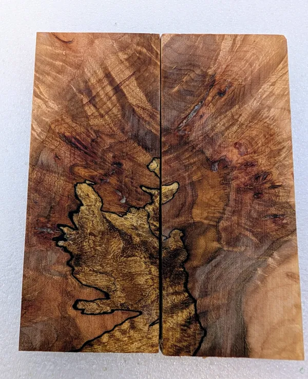 Clear Stabilized Burl Maple Knife Scales Bookmatched