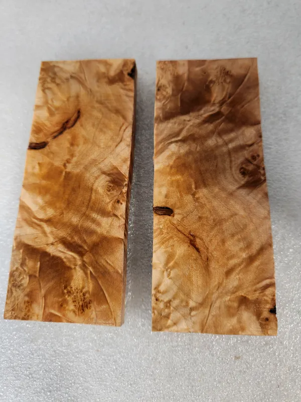 Clear Stabilized Burl Maple Knife Scales Bookmatched