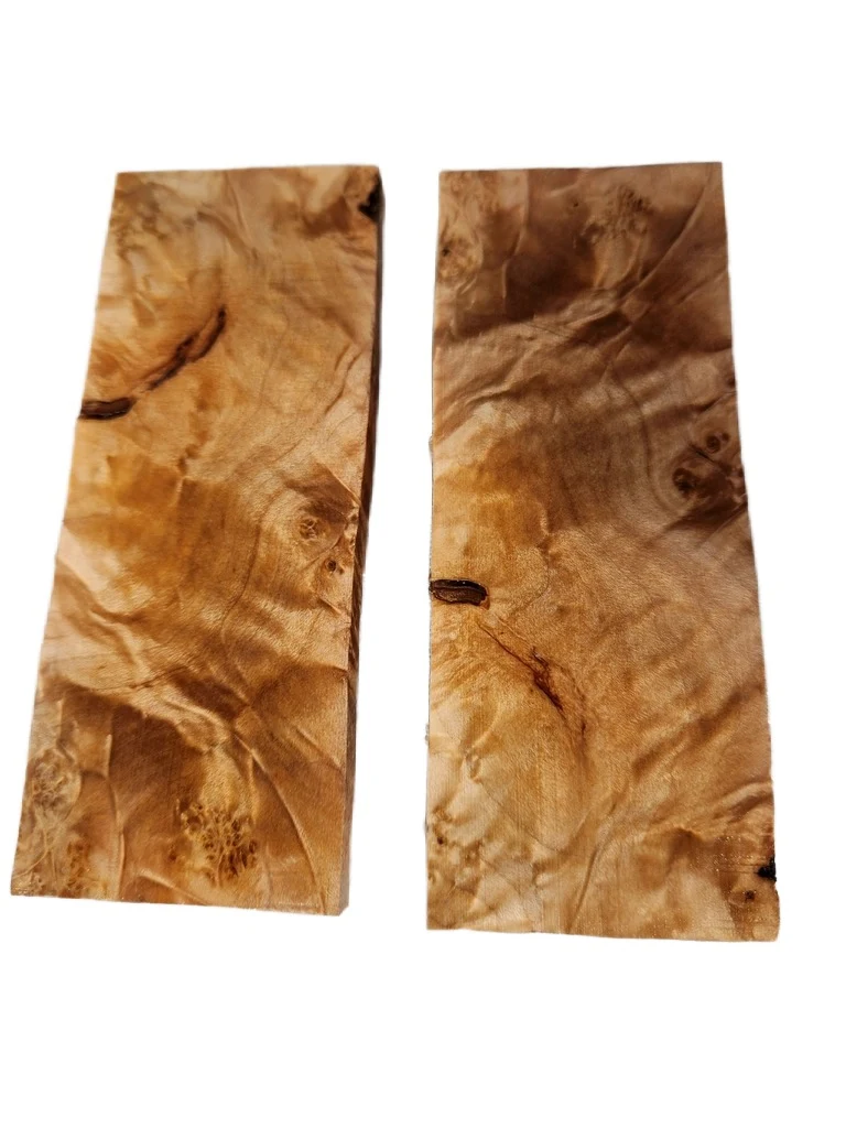 Bookmatched Stabilized Maple Burl Handle Material (5x2x0.375)