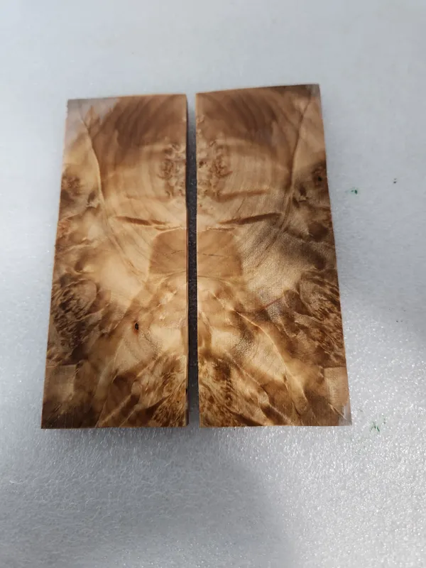 Clear Stabilized Burl Maple Knife Scales Bookmatched