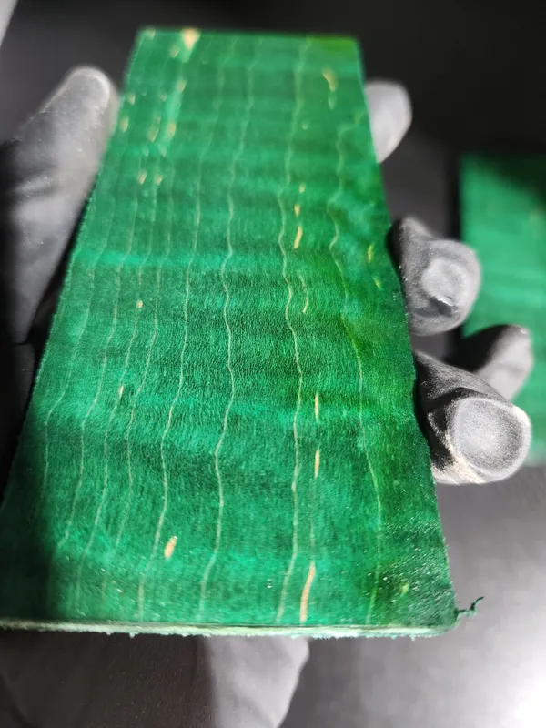 Emerald Green Stabilized Maple Knife Scales Bookmatched — photo 3