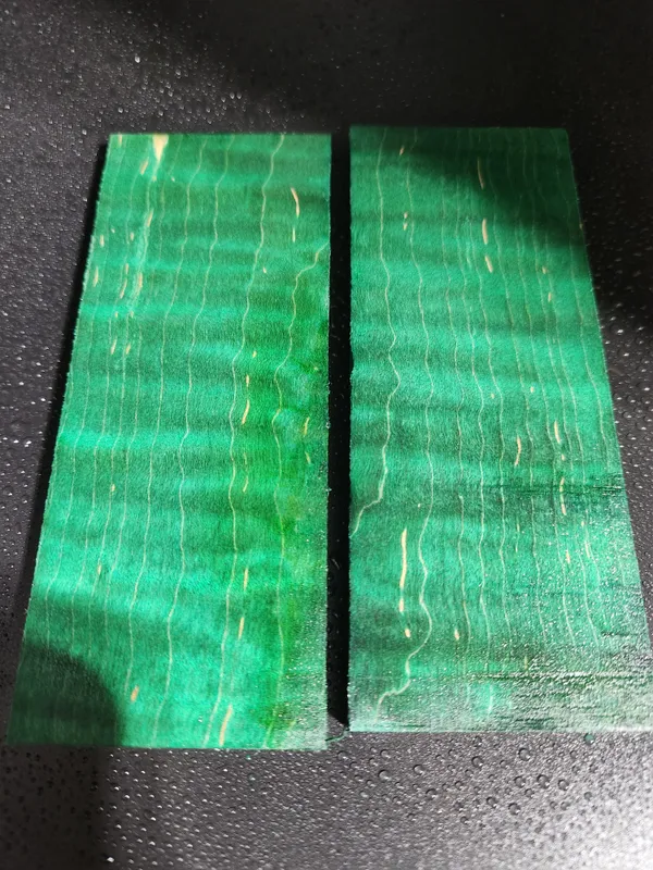 Emerald Green Stabilized Maple Knife Scales Bookmatched — photo 5
