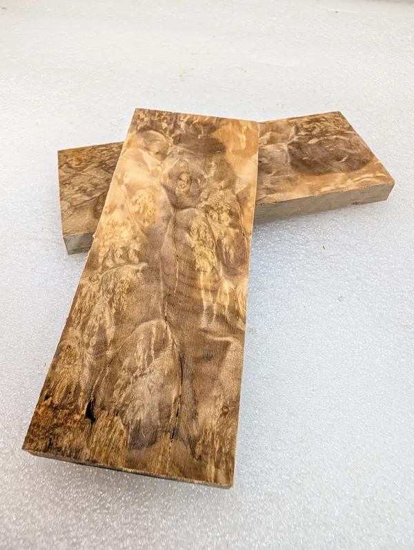 Exhibition Grade Bookmatched Stabilized Maple Burl Scales (5x2x0.375) — photo 2