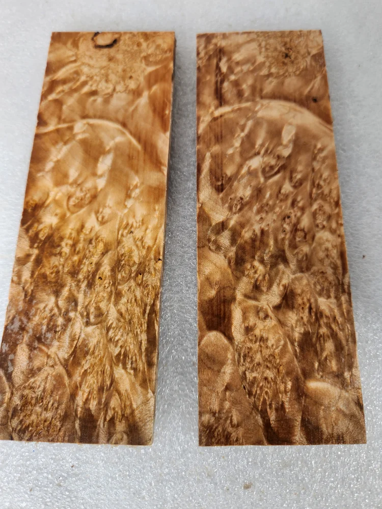 Clear Stabilized Burl Maple Knife Scales Bookmatched