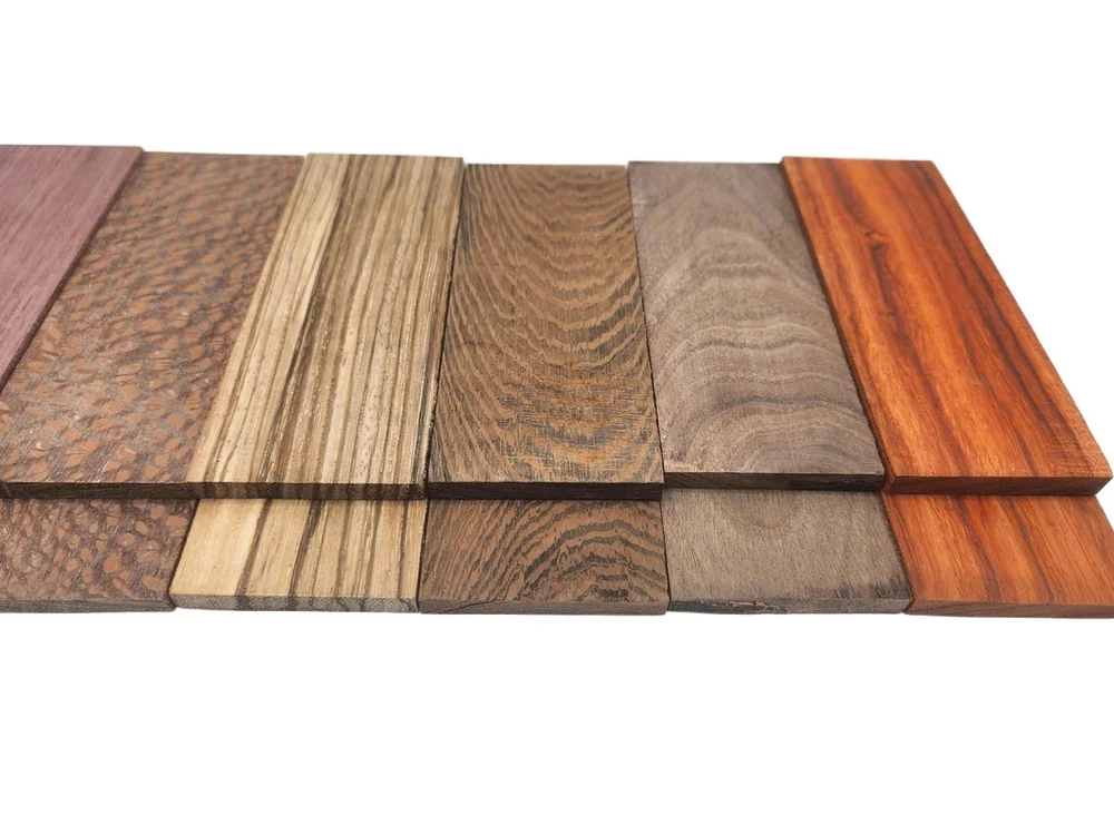 Lot of Knife Scale Sample 6 Pack- Padauk Purpleheart Walnut Wenge Zebrawood Leop