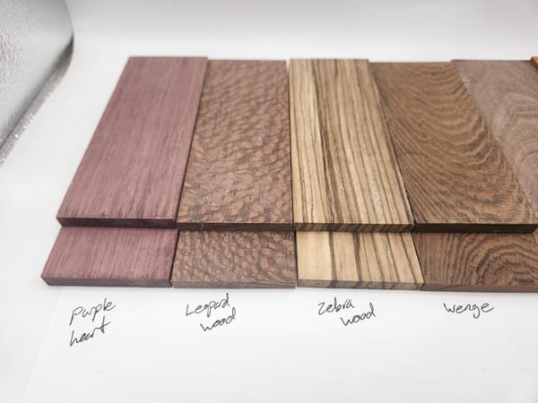 Natural Leopardwood, Padauk, Purpleheart, Walnut, Wenge, Zebrawood Knife Scales Kit — photo 2