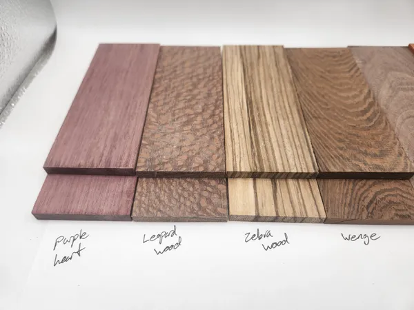 Natural Leopardwood, Padauk, Purpleheart, Walnut, Wenge, Zebrawood Knife Scales Kit — photo 2