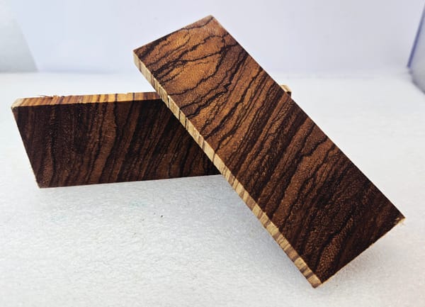 Clear Stabilized Crosscut Zebrawood Knife Scales Bookmatched — photo 4