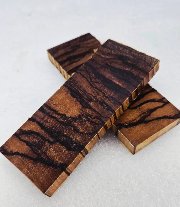 Clear Stabilized Crosscut Zebrawood Knife Scales Bookmatched