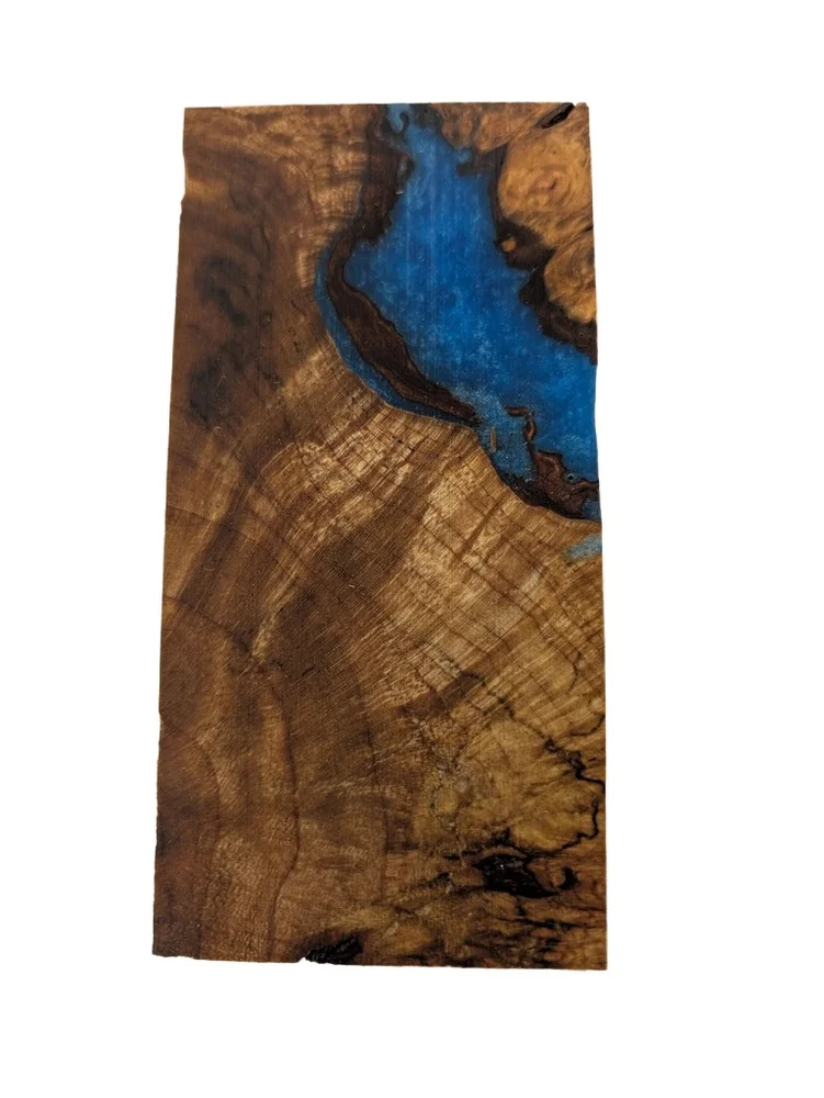 Stabilized Electric Blue Dyed Maple Burl Knife Handle Block (5x2.375x1.375)