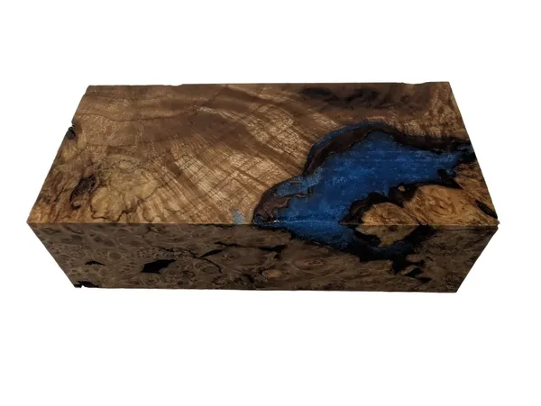 Stabilized Electric Blue Dyed Maple Burl Knife Handle Block (5x2.375x1.375) — photo 3