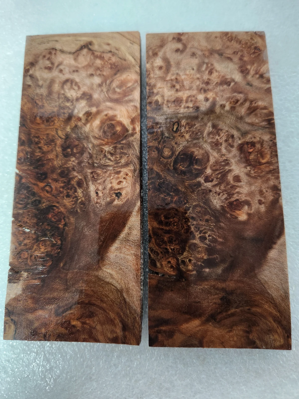Exhibition Grade Bookmatched Stabilized Maple Burl Scales (5x2x0.25)