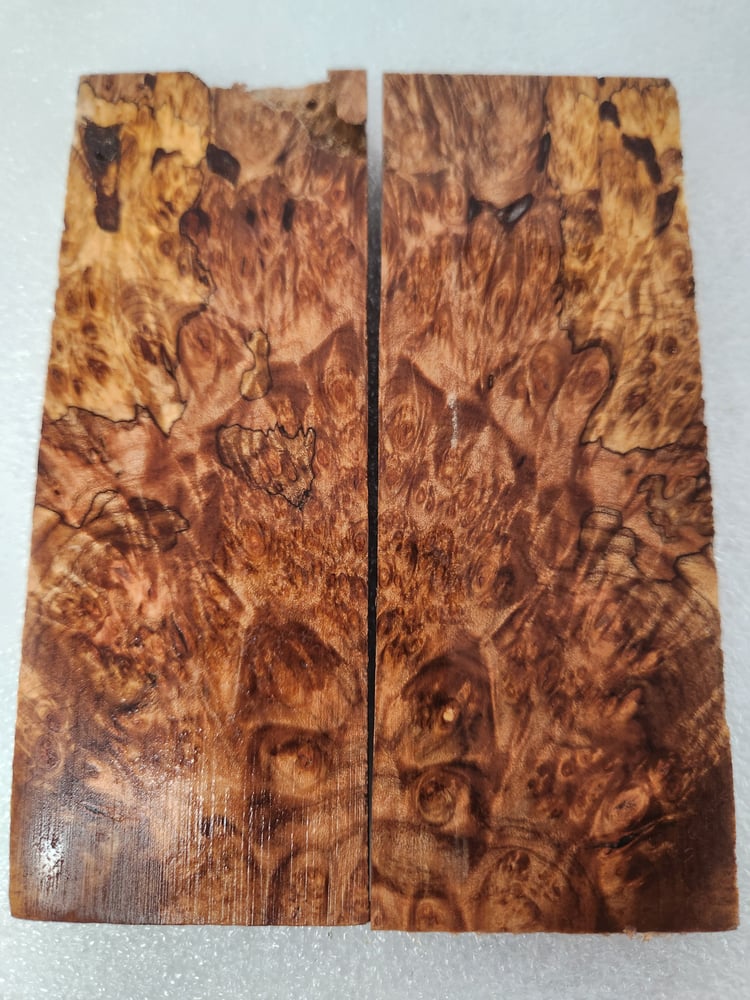 Bookmatched Stabilized Maple Burl Knife Scales – Wood Handles for Knives