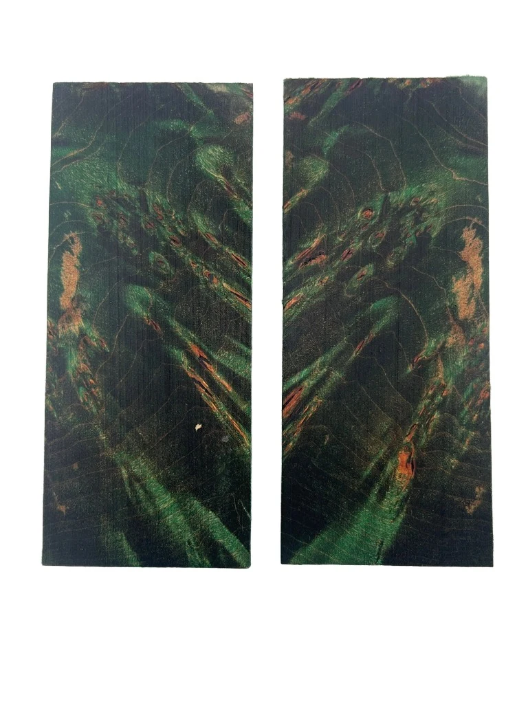 Matched Emerald Green Dyed Stabilized Maple Burl Knife Scales (5x2x0.25)