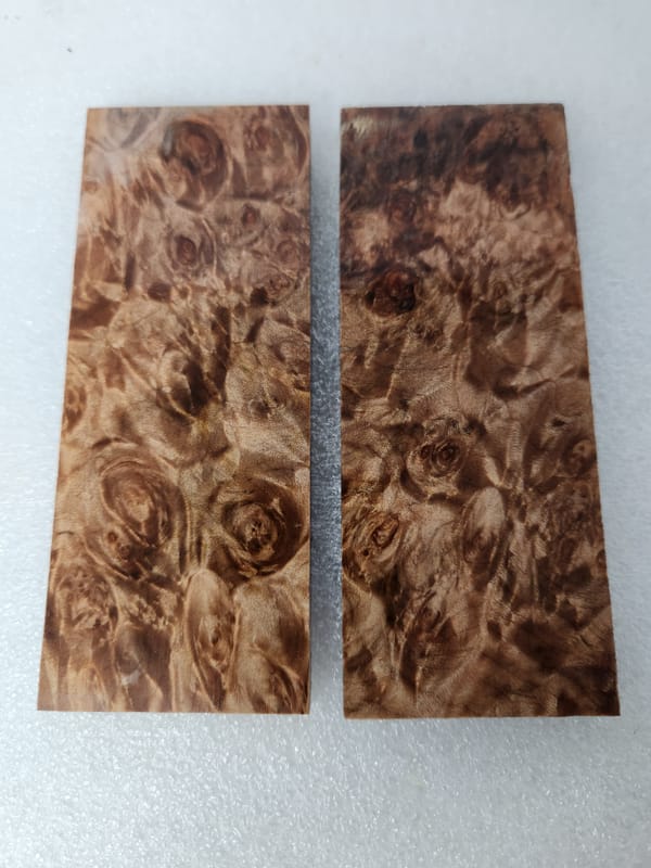 Clear Stabilized Burl Maple Knife Scales Bookmatched — photo 2