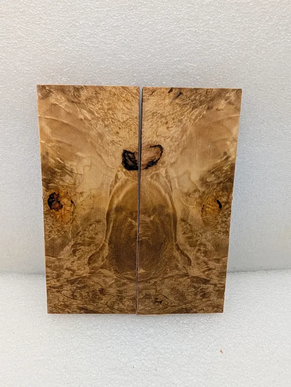 Bookmatched Stabilized Maple Burl Knife Handle Scales (5x2x0.25) — photo 3
