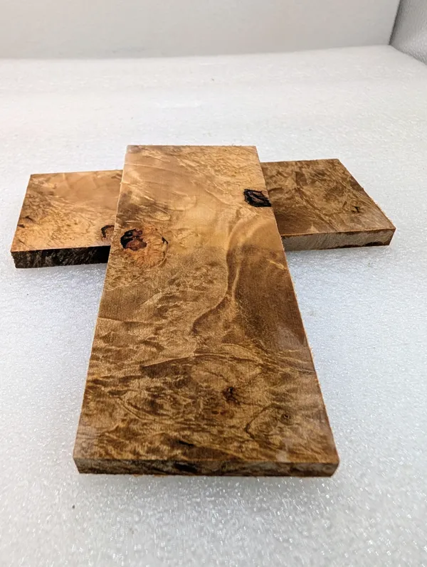 Bookmatched Stabilized Maple Burl Knife Handle Scales (5x2x0.25) — photo 1