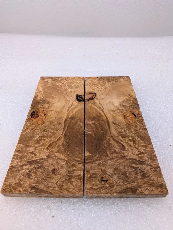 Bookmatched Stabilized Maple Burl Knife Handle Scales (5x2x0.25) — photo 2
