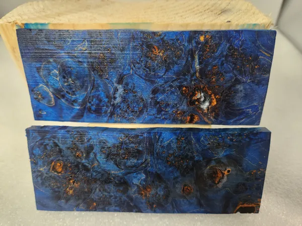 Electric Blue Stabilized Burl Maple Knife Scales Bookmatched — photo 2
