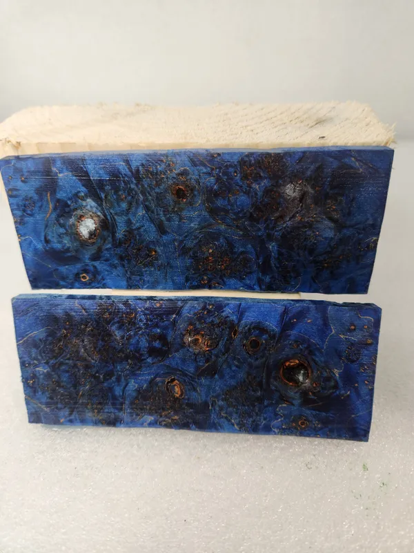 Electric Blue Stabilized Burl Maple Knife Scales Bookmatched — photo 4