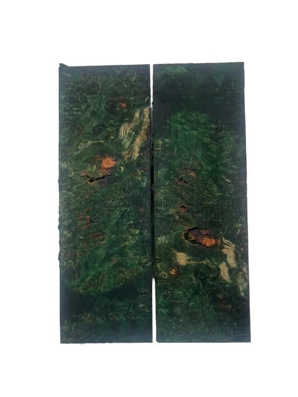 Exhibition Grade Emerald Green Dyed Stabilized Maple Burl Scales (6x2x0.25) — photo 2