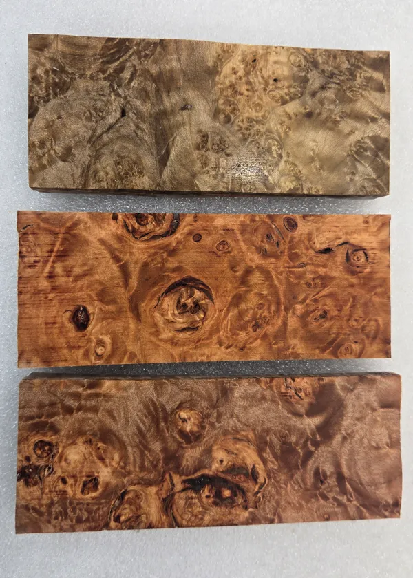 Clear Stabilized Burl Maple Knife Scales Bookmatched Kit