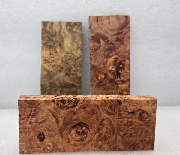 Clear Stabilized Burl Maple Knife Scales Bookmatched Kit — photo 2