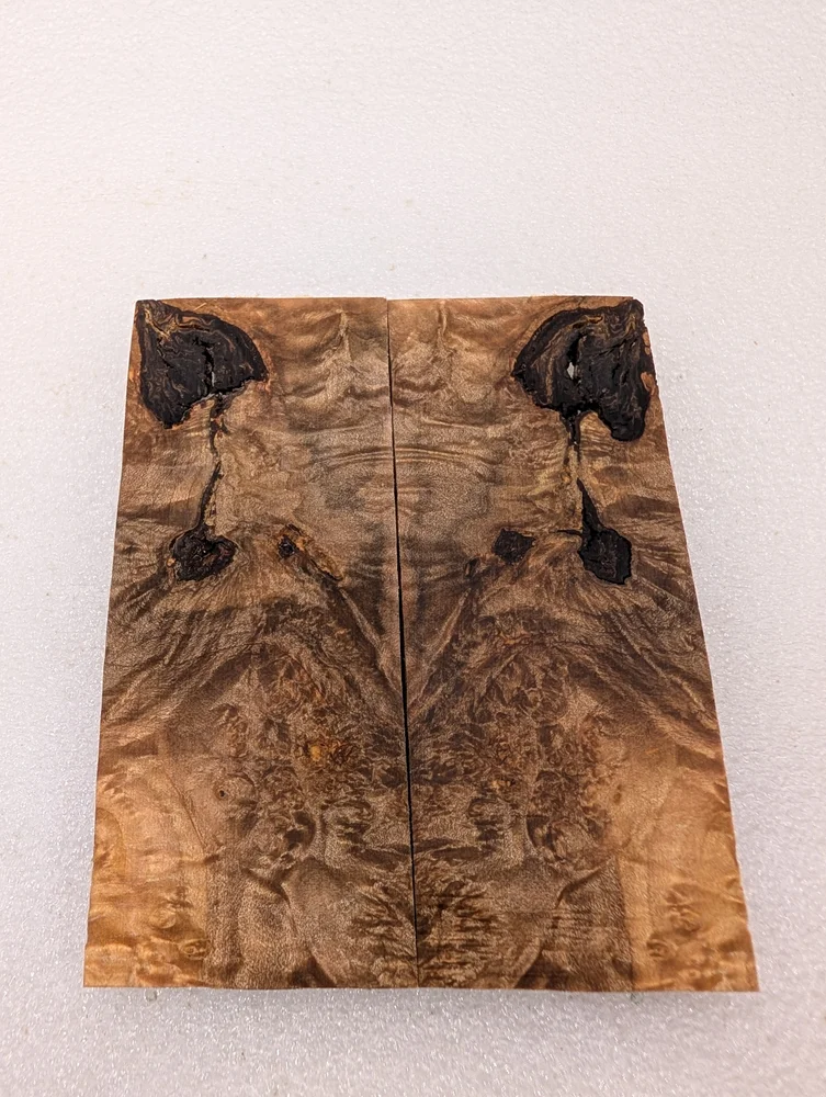 Bookmatched Stabilized Maple Burl Knife Handle Scales (5x2x0.25)