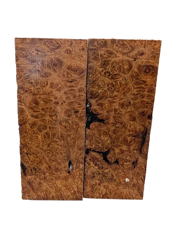Rare Bookmatched Stabilized Maple Burl Knife Handle Set (5x2x0.25) — photo 3