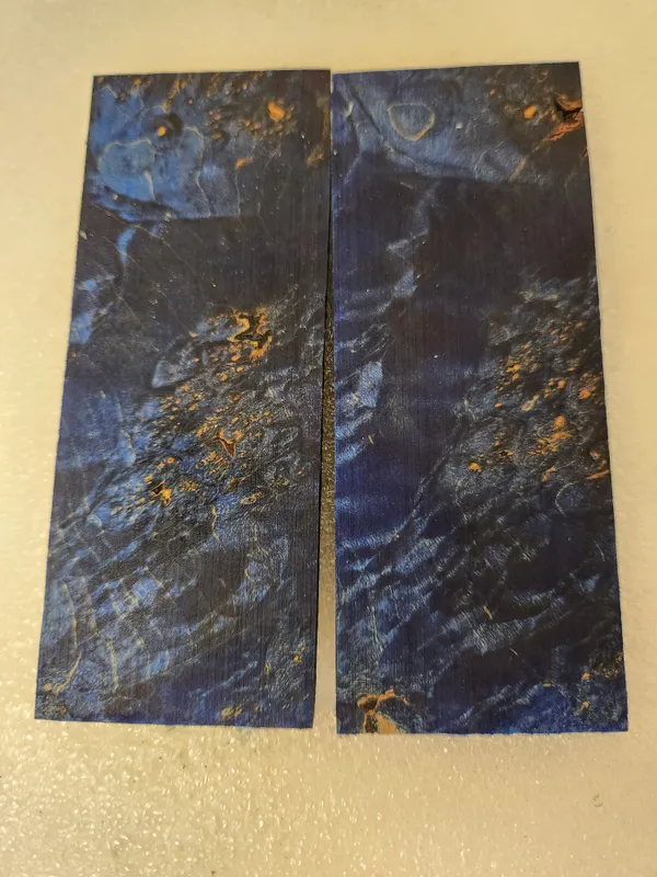 Electric Blue Stabilized Burl Maple Knife Scales Bookmatched — photo 3
