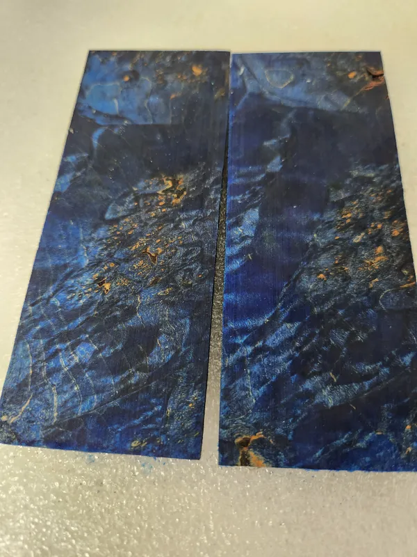 Electric Blue Stabilized Burl Maple Knife Scales Bookmatched — photo 2