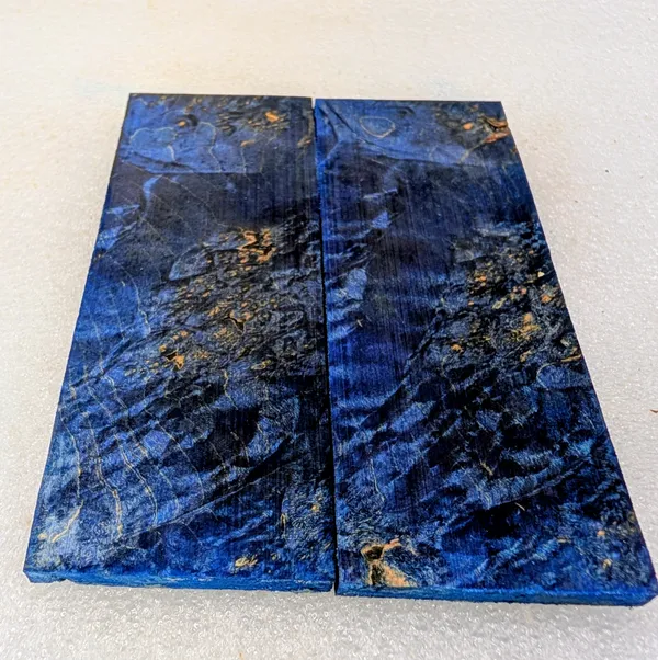Electric Blue Stabilized Burl Maple Knife Scales Bookmatched