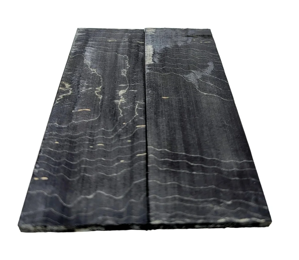 Rare Midnight Black Dyed Stabilized Quilted Maple Knife Handle Set (5x2x0.25)
