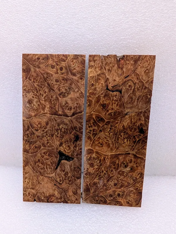 Bookmatched Stabilized Maple Burl Knife Scales (5x2x0.25) — photo 3